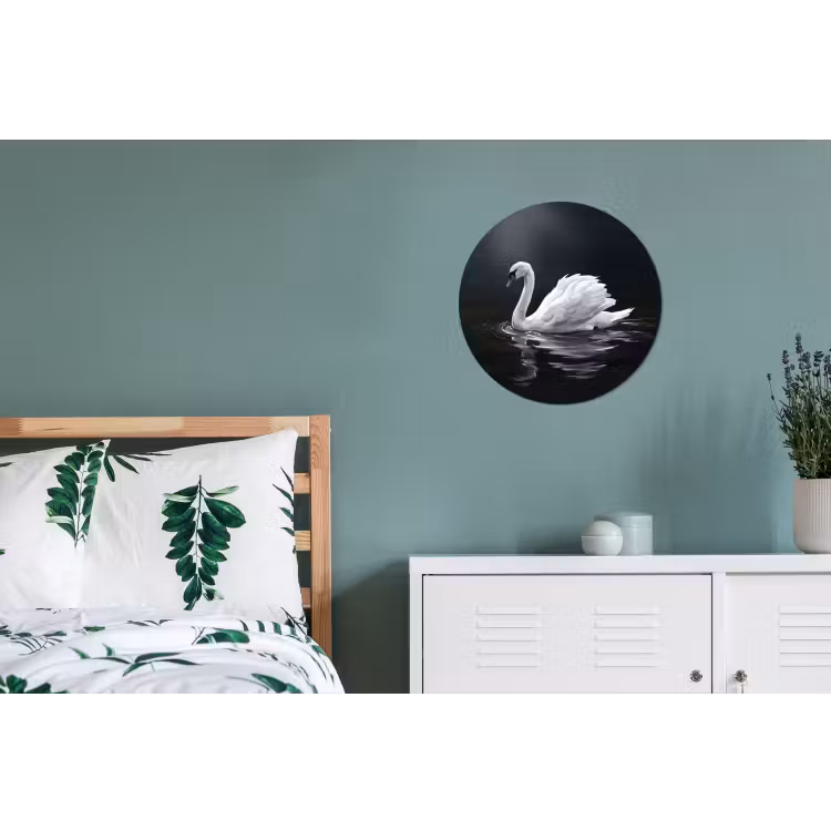 Zwaan - Water - Natuur - Realistisch - Wit Wandcirkel aluminium klein -slaapkamer