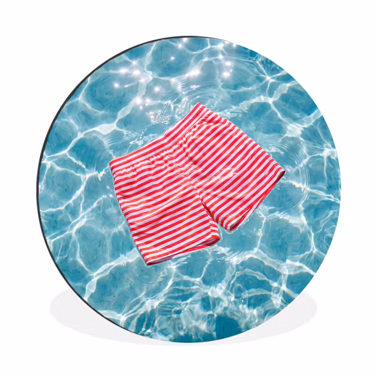 Zwemkleding - Gestreept - Water - Zomer - Rood-wit Wandcirkel aluminium klein -3d
