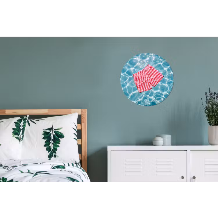 Zwemkleding - Gestreept - Water - Zomer - Rood-wit Wandcirkel aluminium klein -slaapkamer