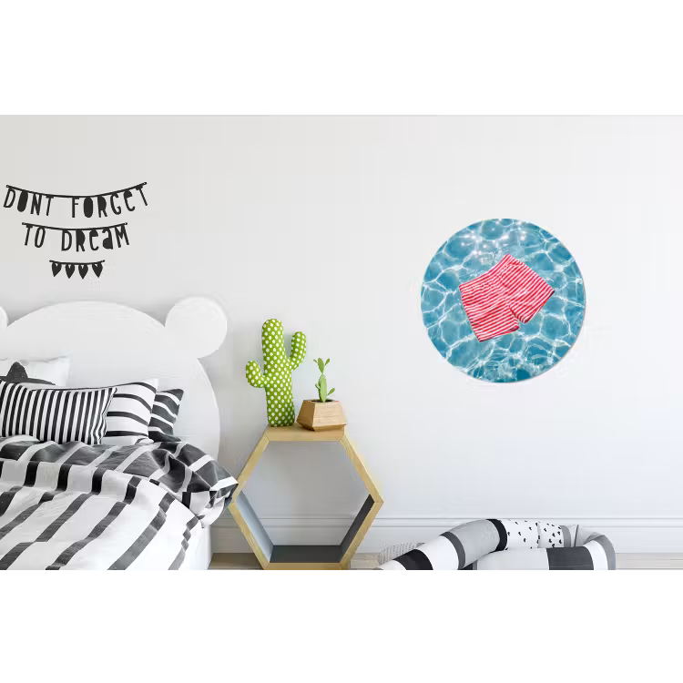 Zwemkleding - Gestreept - Water - Zomer - Rood-wit Wandcirkel aluminium klein -kinderkamer