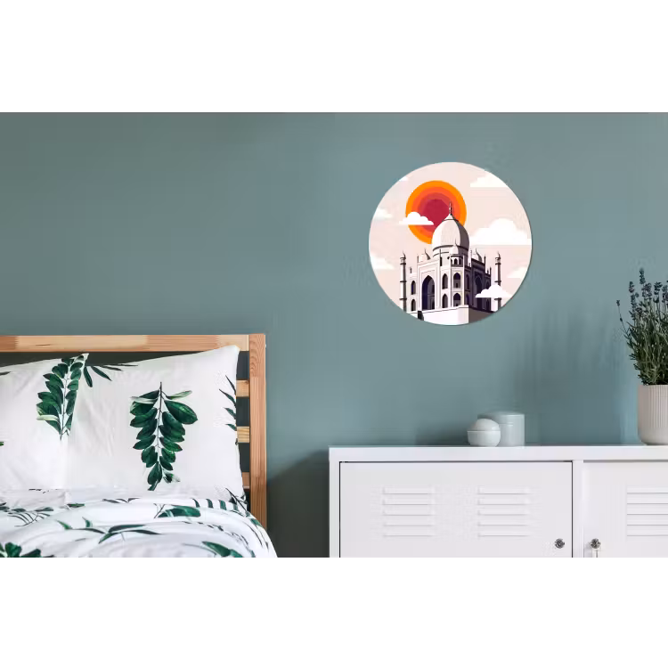 Taj Mahal - Zon - Koepel - Architectuur - India - Grafisch Wandcirkel aluminium klein -slaapkamer