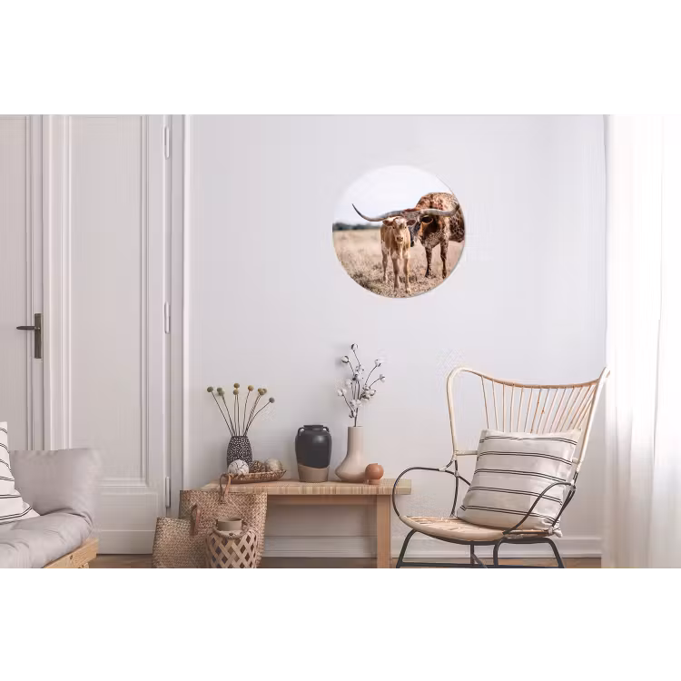 Texas Longhorn - Kalf - Weide - Dieren Wandcirkel aluminium klein -woonkamer