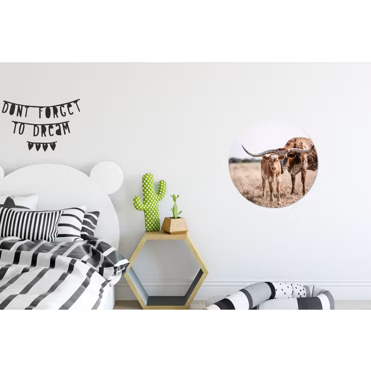 Texas Longhorn - Kalf - Weide - Dieren Wandcirkel aluminium klein -kinderkamer