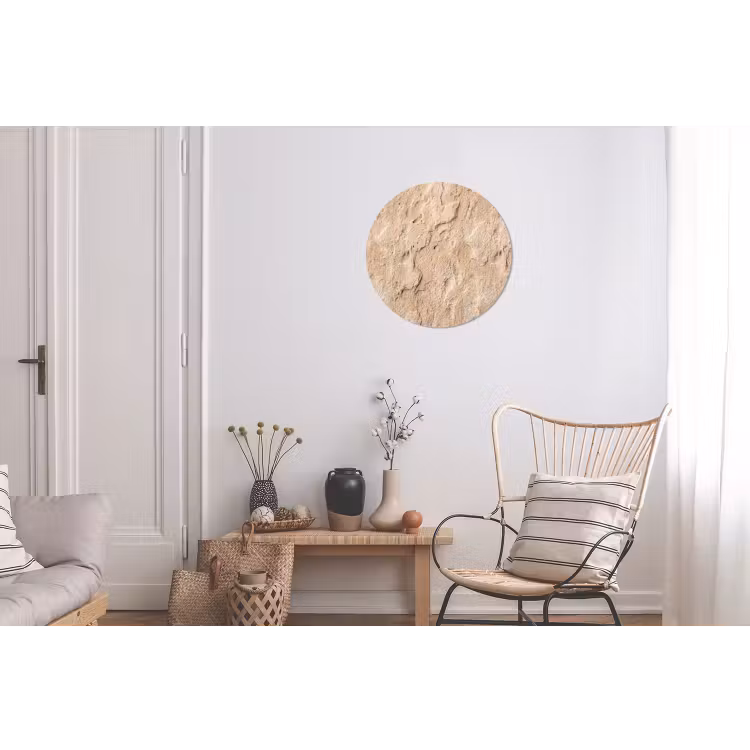 Textuur - Steen - Natuur - Beige Wandcirkel aluminium klein -woonkamer
