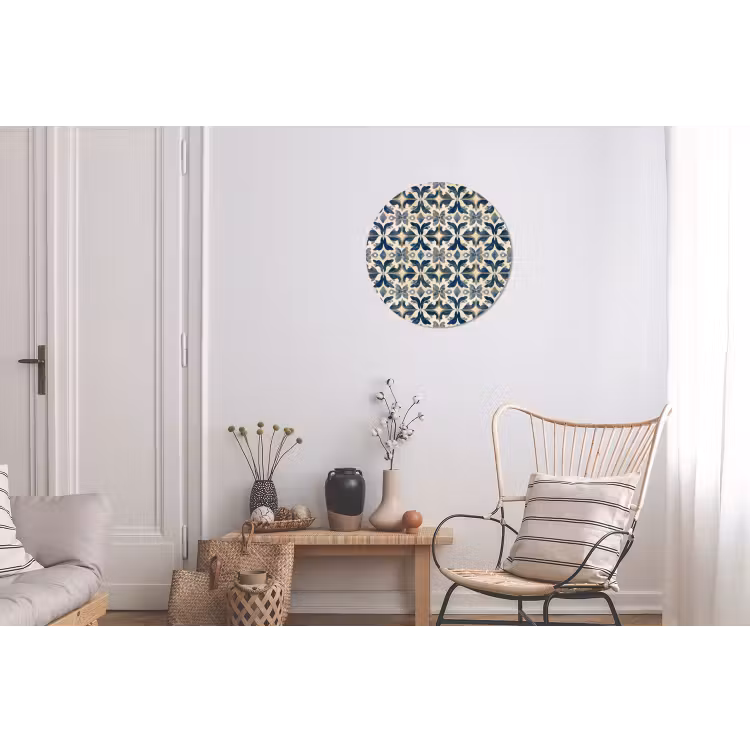 Tegel - Patroon - Blauw - Beige Wandcirkel aluminium klein 190 -woonkamer