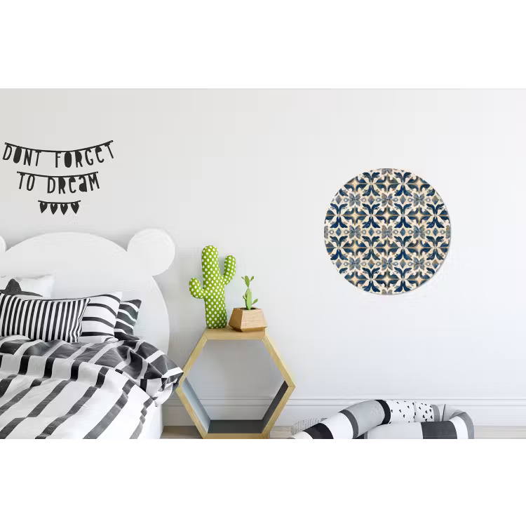 Tegel - Patroon - Blauw - Beige Wandcirkel aluminium klein 190 -kinderkamer