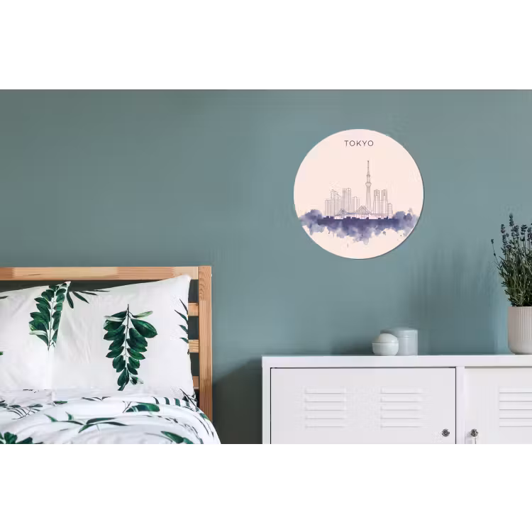Tokyo - Skyline - Stad - Abstract - Blauw Wandcirkel aluminium klein -slaapkamer