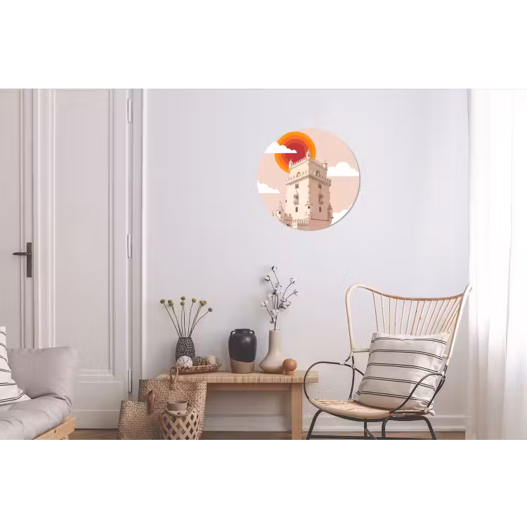 Toren - Rivier - Architectuur - Modern - Oranje Wandcirkel aluminium klein -woonkamer