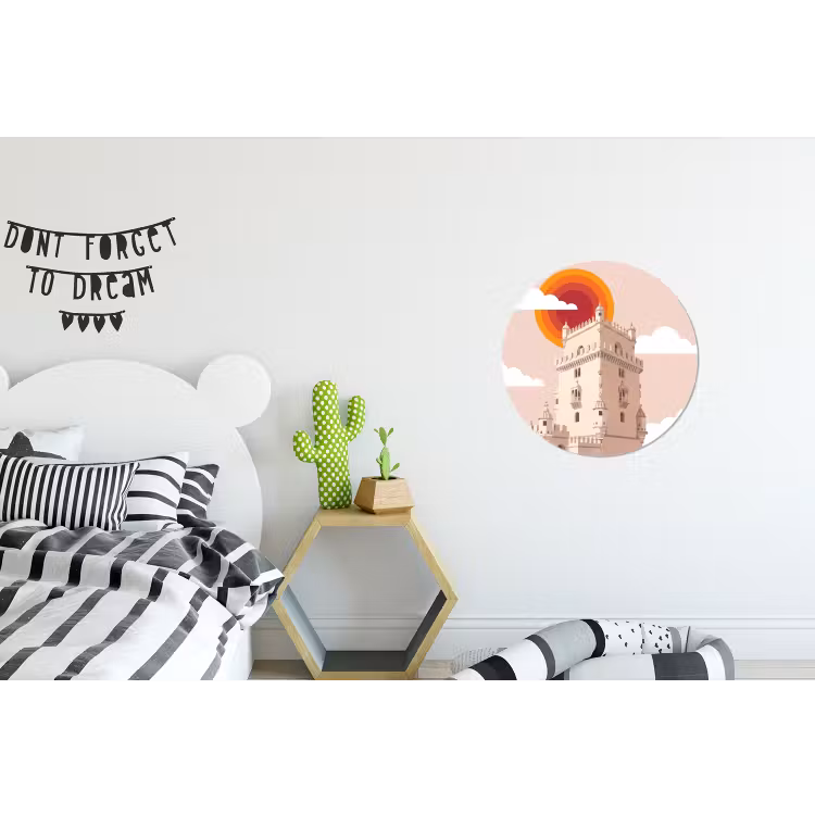 Toren - Rivier - Architectuur - Modern - Oranje Wandcirkel aluminium klein -kinderkamer