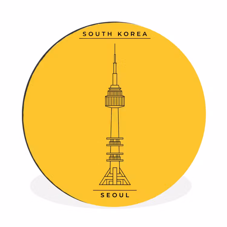 Toren - Seoul - Architectuur - Minimalistisch - Geel Wandcirkel aluminium klein -3d