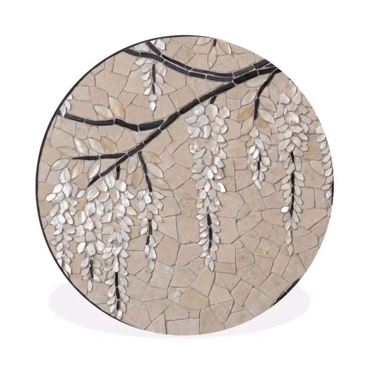 Boom - Bloemen - Mozaïek - Kunst - Wit Wandcirkel aluminium klein -3d