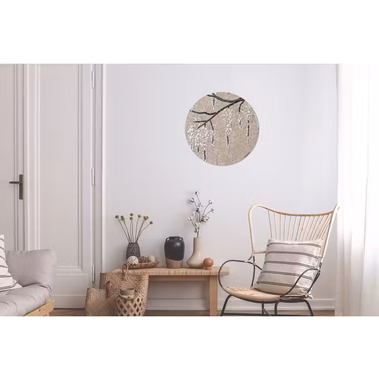 Boom - Bloemen - Mozaïek - Kunst - Wit Wandcirkel aluminium klein -woonkamer