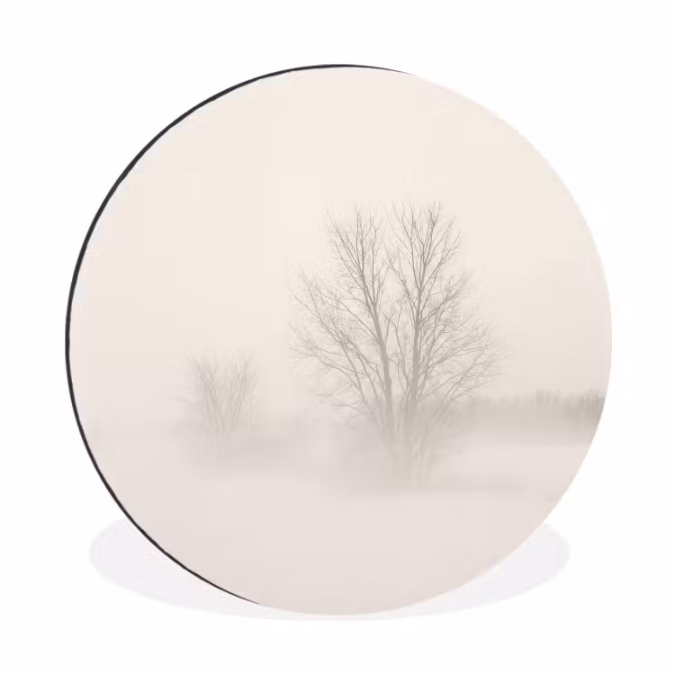 Boom - Mist - Sneeuw - Winter - Minimalistisch Wandcirkel aluminium klein -3d
