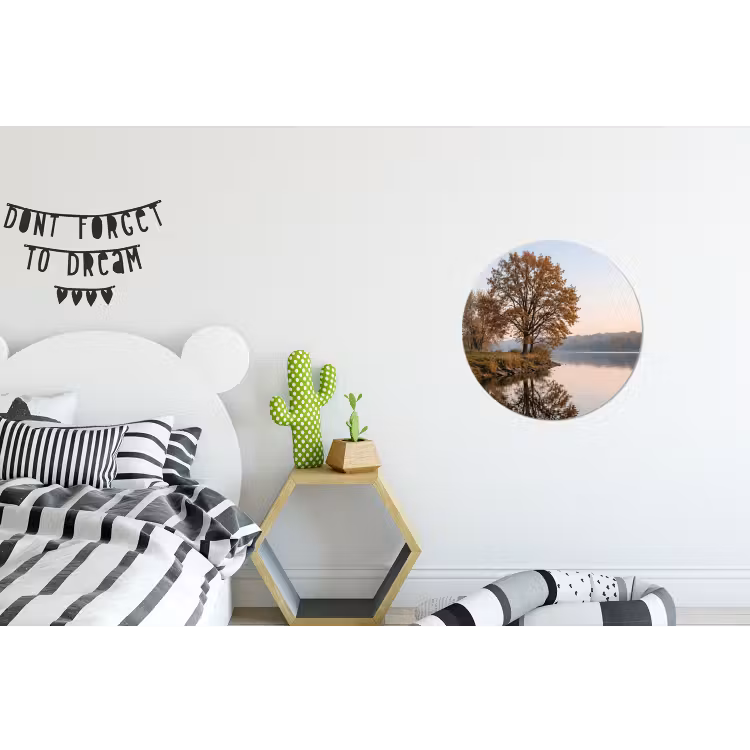 Bomen - Reflectie - Water - Zonsopgang - Serene Wandcirkel aluminium klein -kinderkamer
