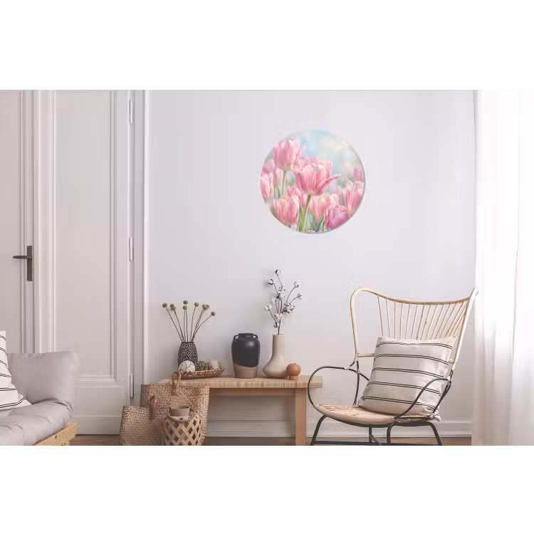 Tulpen - Veld - Lente - Roze Wandcirkel aluminium klein -woonkamer