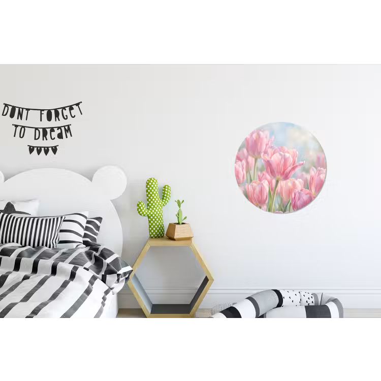 Tulpen - Veld - Lente - Roze Wandcirkel aluminium klein -kinderkamer
