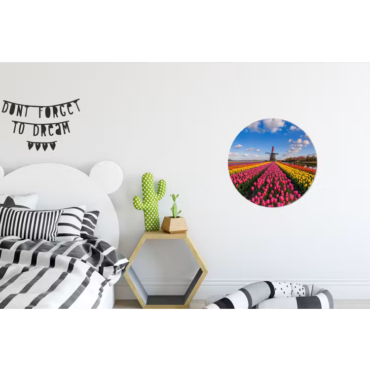 Tulpen - Holland - Molen - Kleurrijk Wandcirkel aluminium klein -kinderkamer