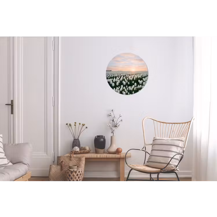 Tulpen - Landschap - Wit Wandcirkel aluminium klein -woonkamer