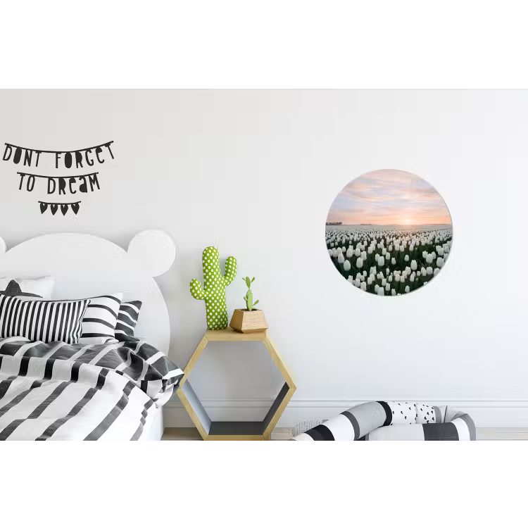 Tulpen - Landschap - Wit Wandcirkel aluminium klein -kinderkamer