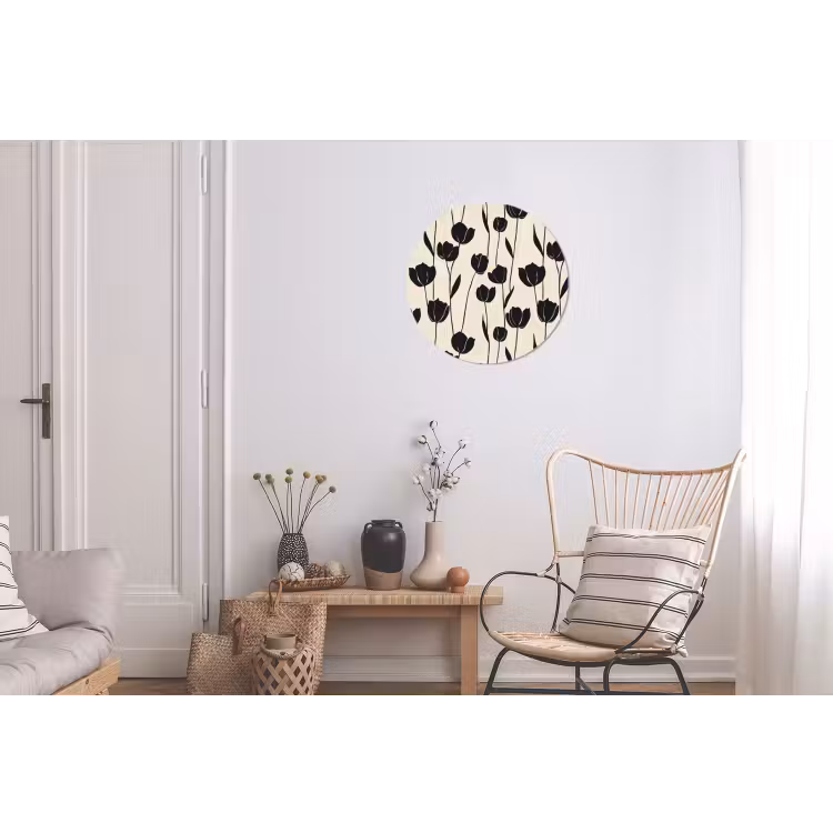 Tulpen - Patroon - Zwart Wandcirkel aluminium klein 190 -woonkamer