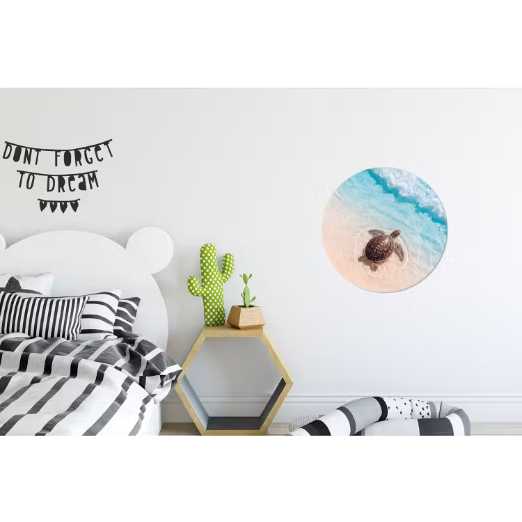 Schildpad - Helder water - Strand - Dieren - Natuur Wandcirkel aluminium klein -kinderkamer