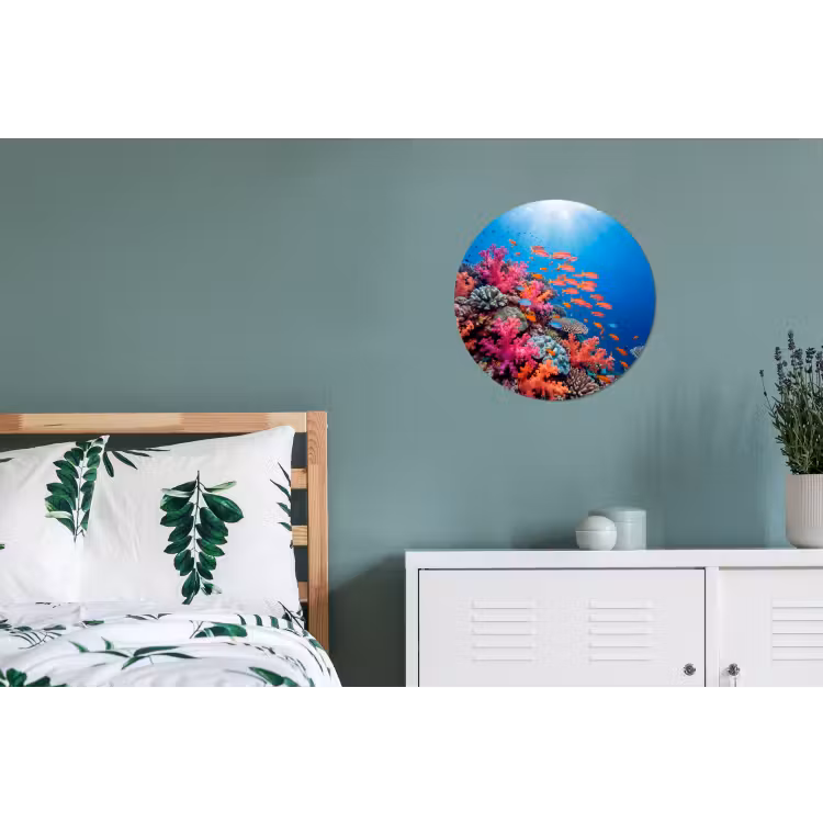 Onderwater - Koraalrif - Vissen - Oceaan - Natuur Wandcirkel aluminium klein -slaapkamer