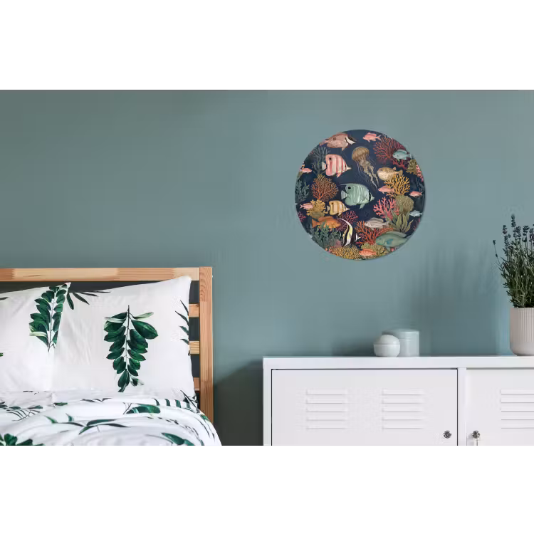 Onderwaterwereld - Vissen - Koraal - Illustratie - Kleurrijk Wandcirkel aluminium klein -slaapkamer