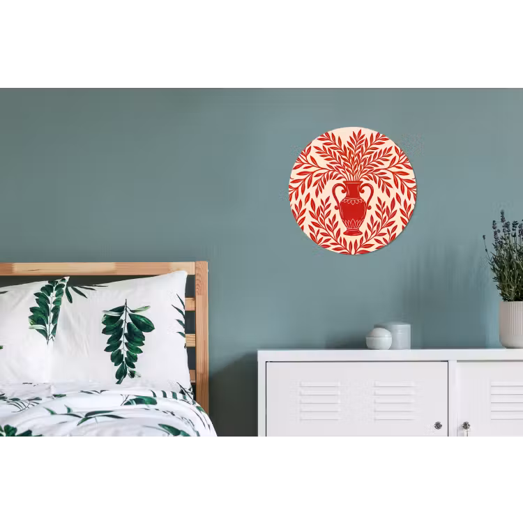Vaas - Planten - Decoratie - Abstract - Rood Wandcirkel aluminium klein -slaapkamer