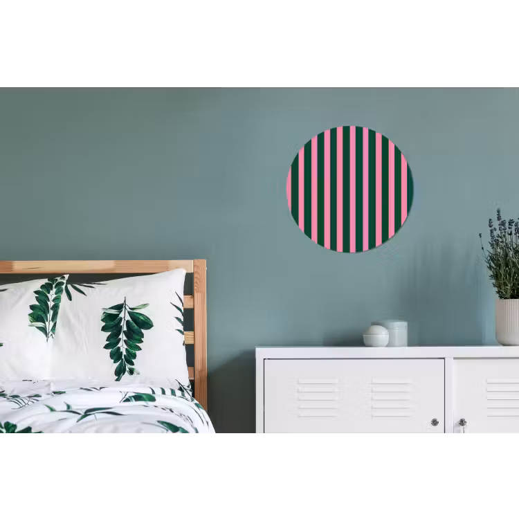 Verticale strepen - Groen - Roze Wandcirkel aluminium klein 190 -slaapkamer