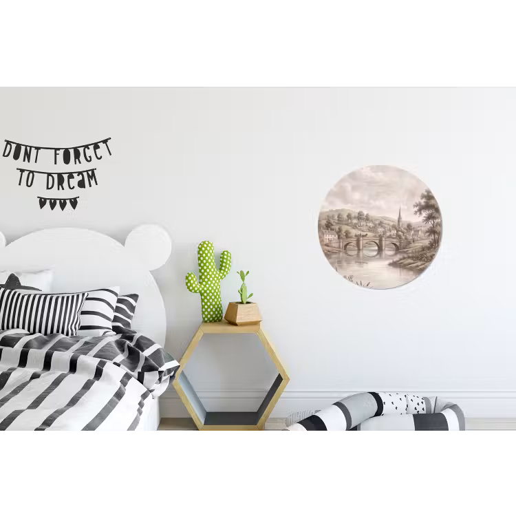 Dorp - Brug - Uitzicht - Groen Wandcirkel aluminium klein -kinderkamer