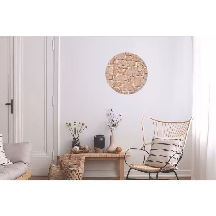 Muur - Steen - Patroon - Rustiek - Beige Wandcirkel aluminium klein -woonkamer