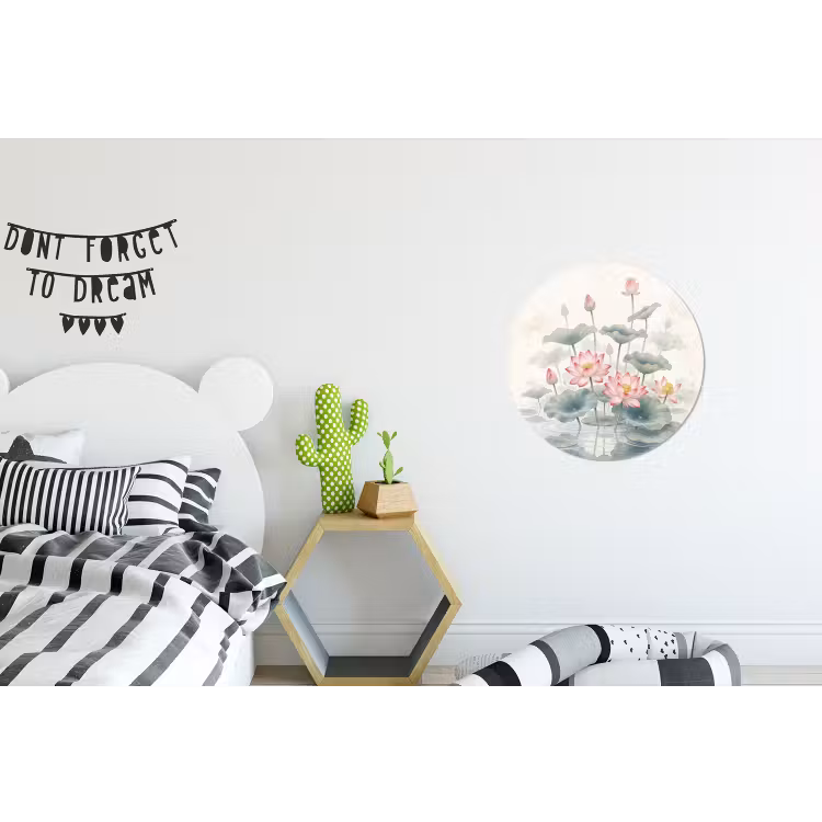 Aquarel - Lotusbloemen - Kleurrijk Wandcirkel aluminium klein -kinderkamer