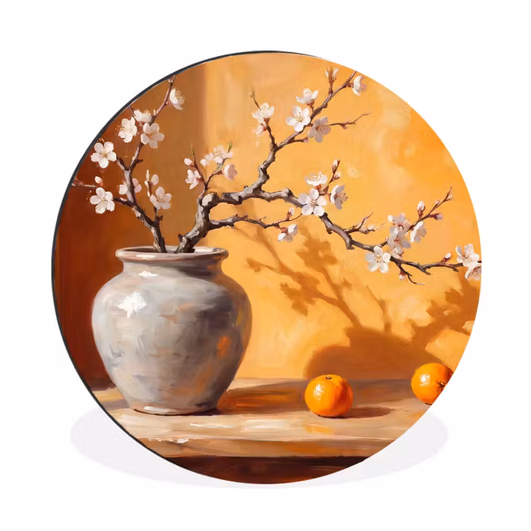 Wall circle - Aluminum - White Flowers - Still Life - Witte bloemen - Stilleven Wandcirkel aluminium klein