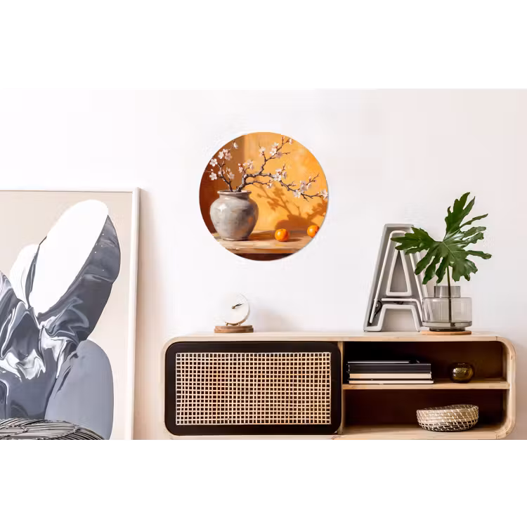 Wall circle - Aluminum - White Flowers - Still Life - Witte bloemen - Stilleven Wandcirkel aluminium klein