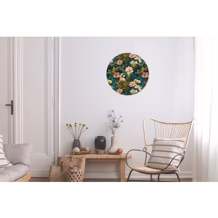 Wilde bloemen - Botanisch - Patroon - Roze - Romantisch Wandcirkel aluminium klein 190 -woonkamer