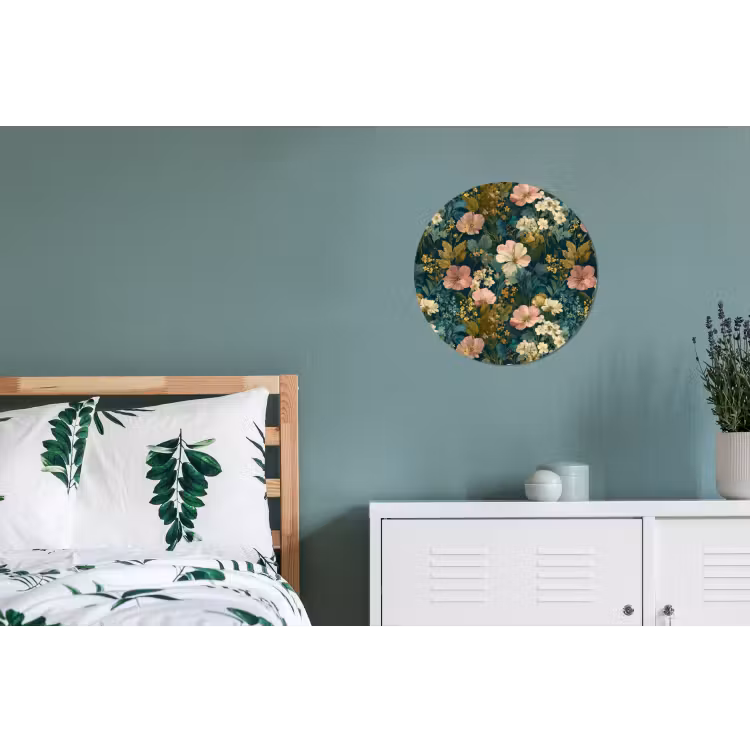Wilde bloemen - Botanisch - Patroon - Roze - Romantisch Wandcirkel aluminium klein 190 -slaapkamer