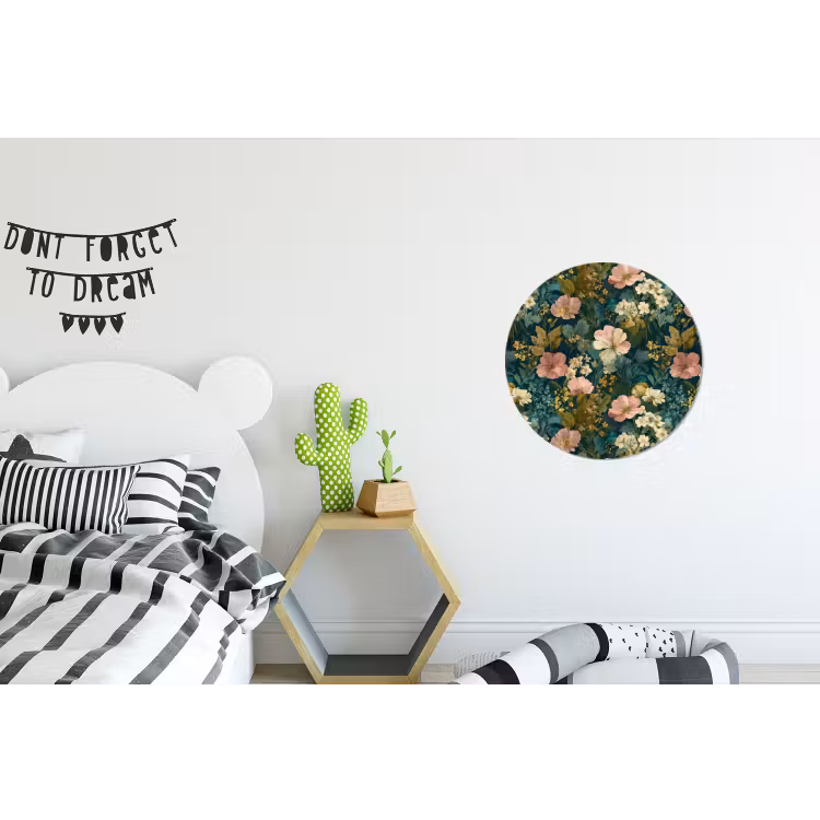 Wilde bloemen - Botanisch - Patroon - Roze - Romantisch Wandcirkel aluminium klein 190 -kinderkamer