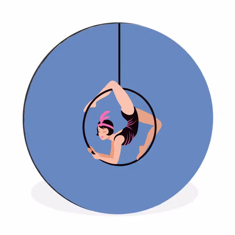 Vrouw - Aerial hoop - Art deco - Illustratie - Blauw Wandcirkel aluminium klein -3d