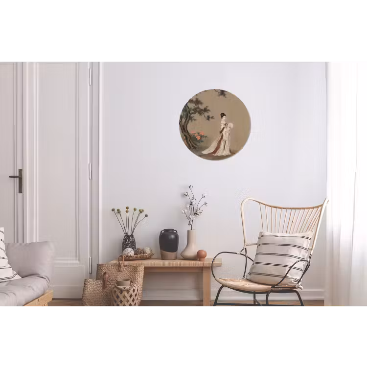 Vrouw - Azië - Kunst - Beige Wandcirkel aluminium klein -woonkamer