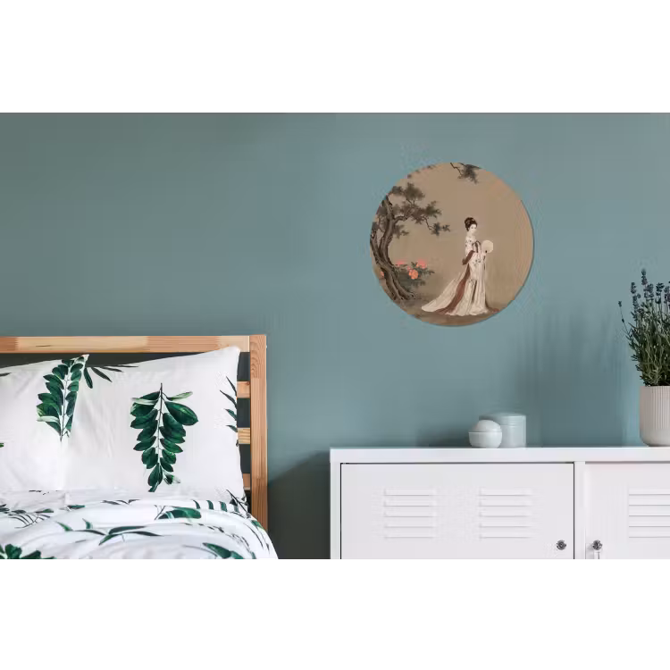 Vrouw - Azië - Kunst - Beige Wandcirkel aluminium klein -slaapkamer
