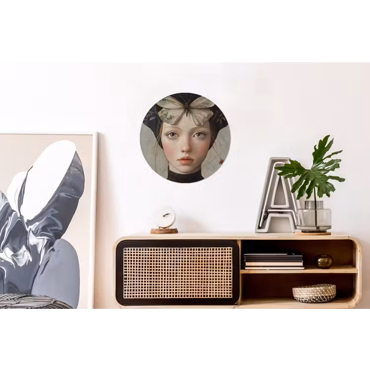 Woman - Butterfly - Art - Classic - Muted Wandcirkel aluminium klein -kantoor
