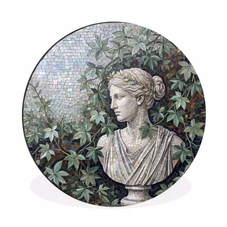 Vrouw - Klassiek - Mozaiëk - Natuur - Groen Wandcirkel aluminium klein -3d