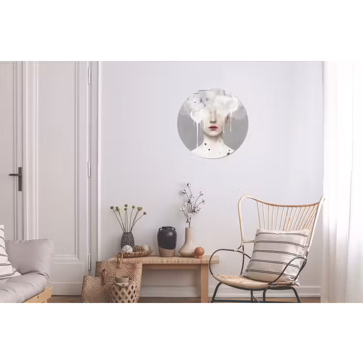Vrouw - Wolk - Grijs Wandcirkel aluminium klein -woonkamer