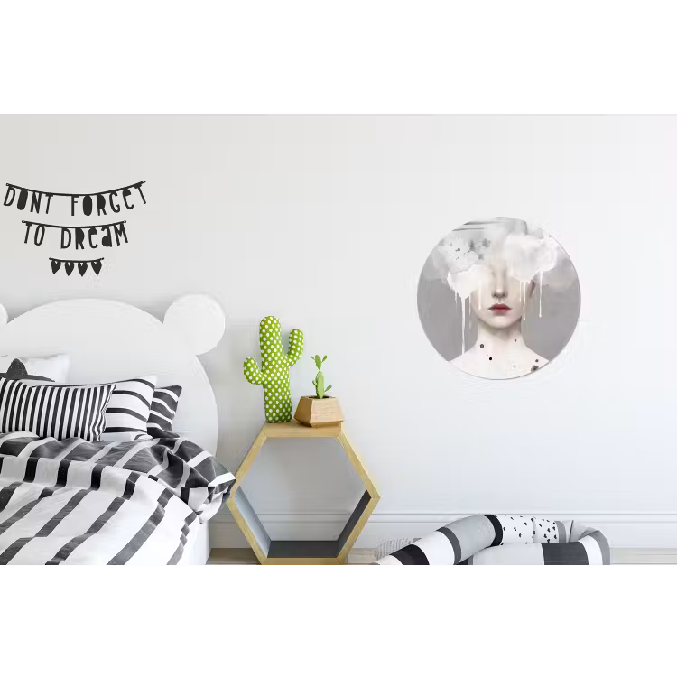 Vrouw - Wolk - Grijs Wandcirkel aluminium klein -kinderkamer