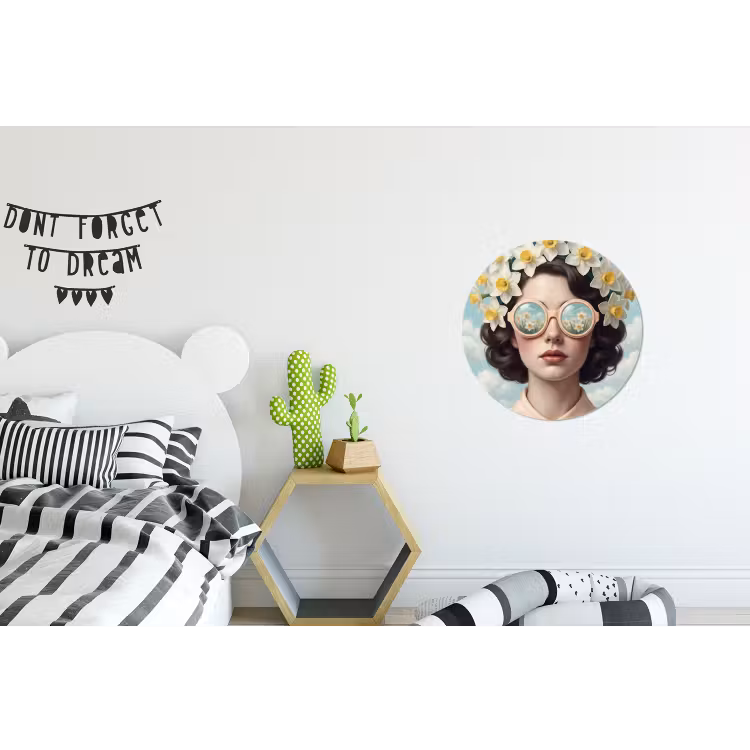 Vrouw - Narcissen - Geel Wandcirkel aluminium klein -kinderkamer