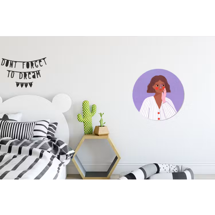 Vrouw - Gezicht - Mensen - Abstract - Kleurrijk Wandcirkel aluminium klein -kinderkamer