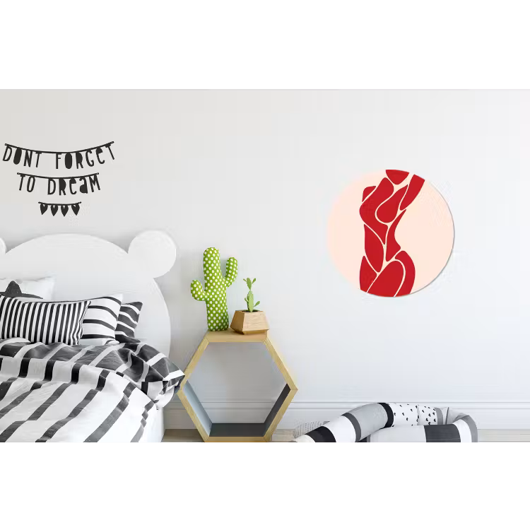 Vrouw - Figuur - Abstract - Modern - Rood Wandcirkel aluminium klein -kinderkamer