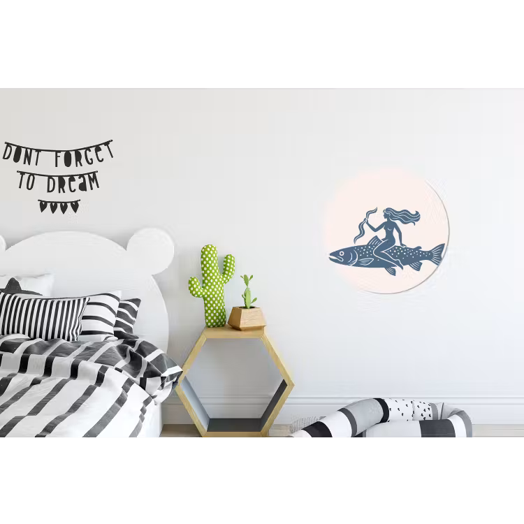 Vrouw - Vis - Fantasie - Abstract - Blauw Wandcirkel aluminium klein -kinderkamer