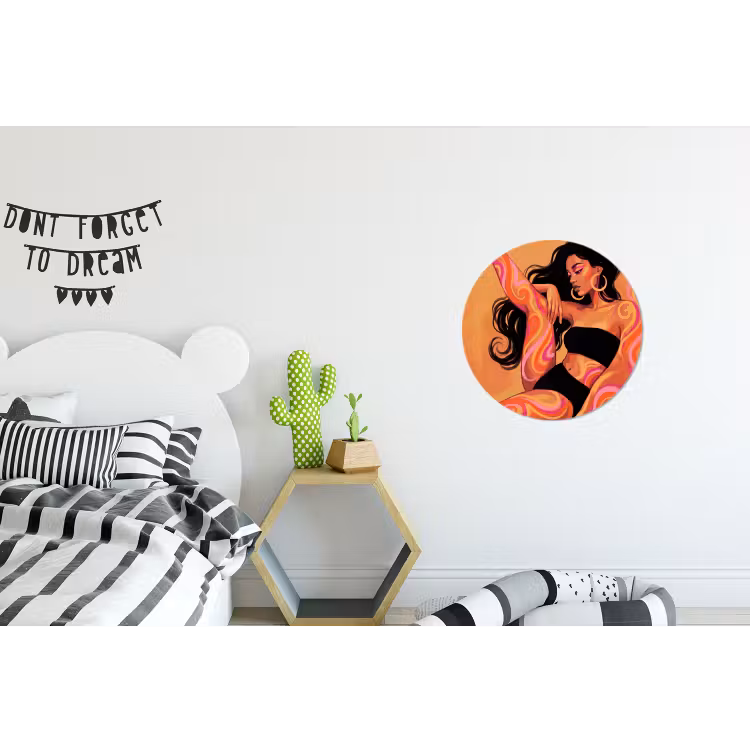Vrouw - Portret - Abstract - Modern - Kleurrijk Wandcirkel aluminium klein -kinderkamer