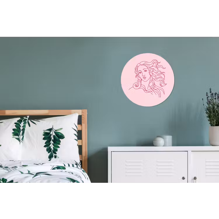 Vrouw - Portret - Klassiek - Line-art - Roze Wandcirkel aluminium klein -slaapkamer